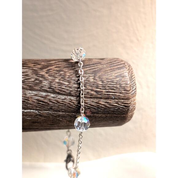 AB Faceted Glass Crystal Bead Silver Tone Chain Bracelet - Picture 2 of 4